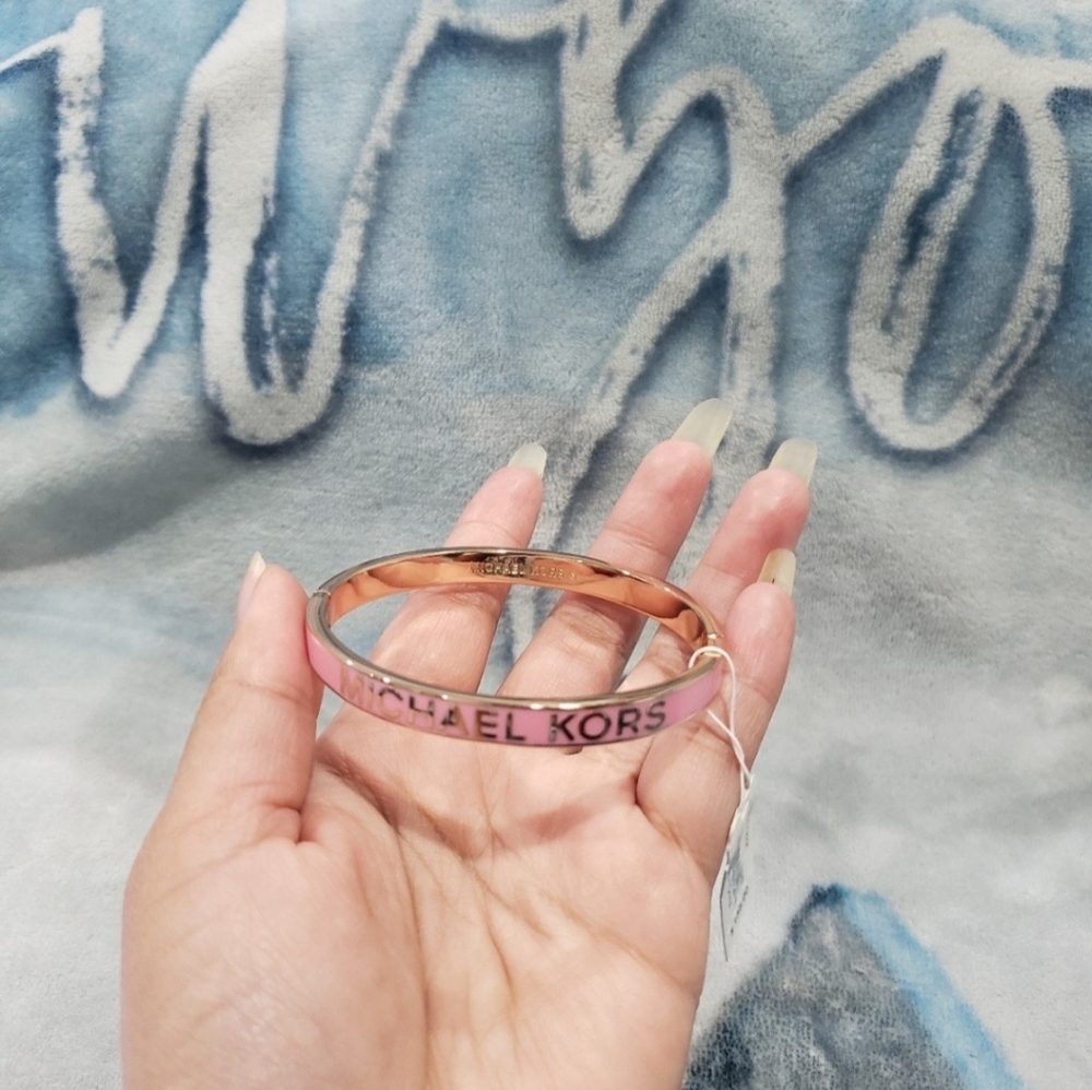 Michael Kors Pink and Gold Brass Bangle Bracelet